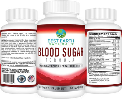Best Earth Naturals Blood Sugar Formula with Cinnamon, Gymnema, Banaba & Guggul - 60 Capsules