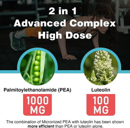 Liposomal Palmitoylethanolamide 1000 mg + Luteolin 100 mg, Micronised PEA 99% Highly Purified – Enhanced Absorption and Bioavailability, 120 Softgels