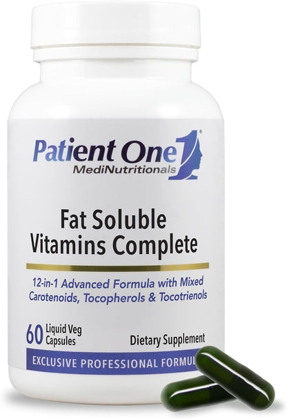 Patient One Fat Soluble Vitamins Complete – Food Supplement for Whole-Body Wellness with Vitamins A, D, E, K, and Carotenoids (60 Capsules)