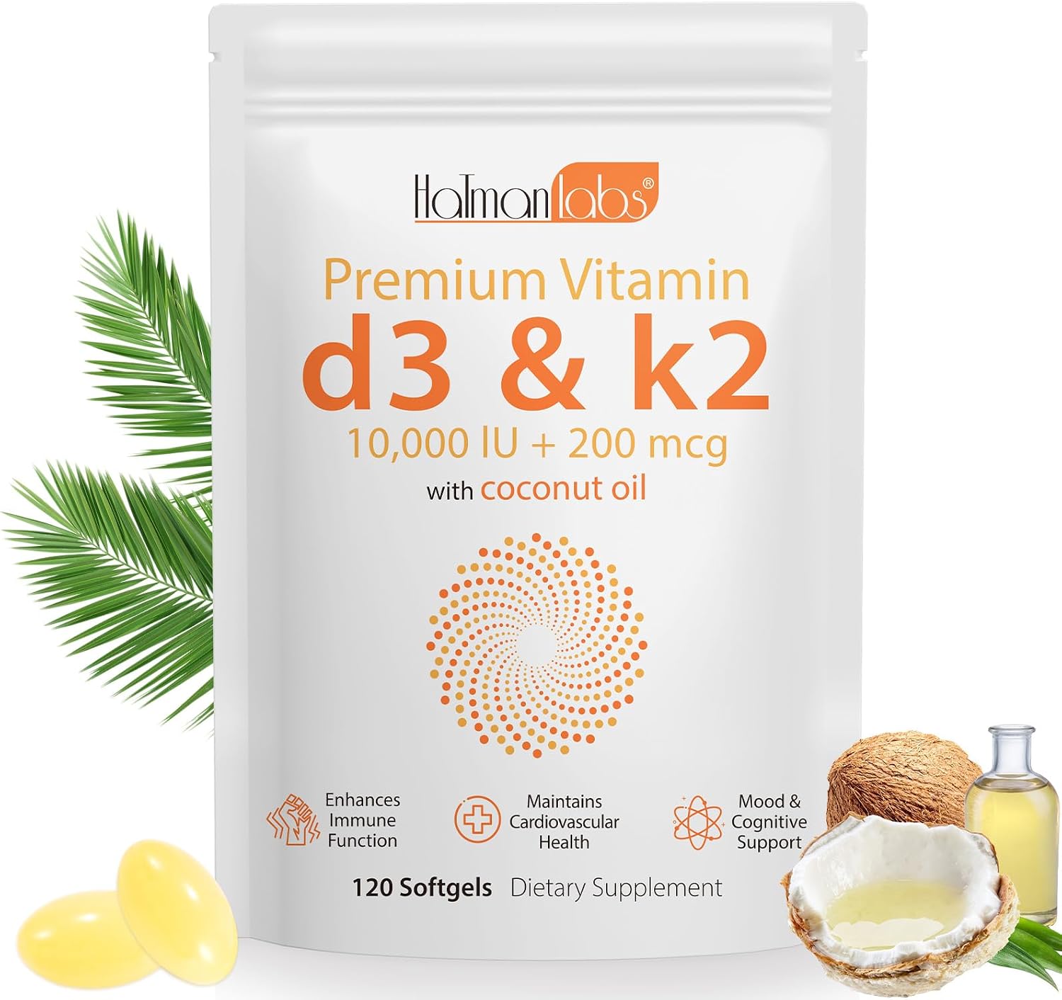 newseel Vitamin D3 K2 Capsules with Coconut Oil, 120 Soft gel capsules - görsel 1