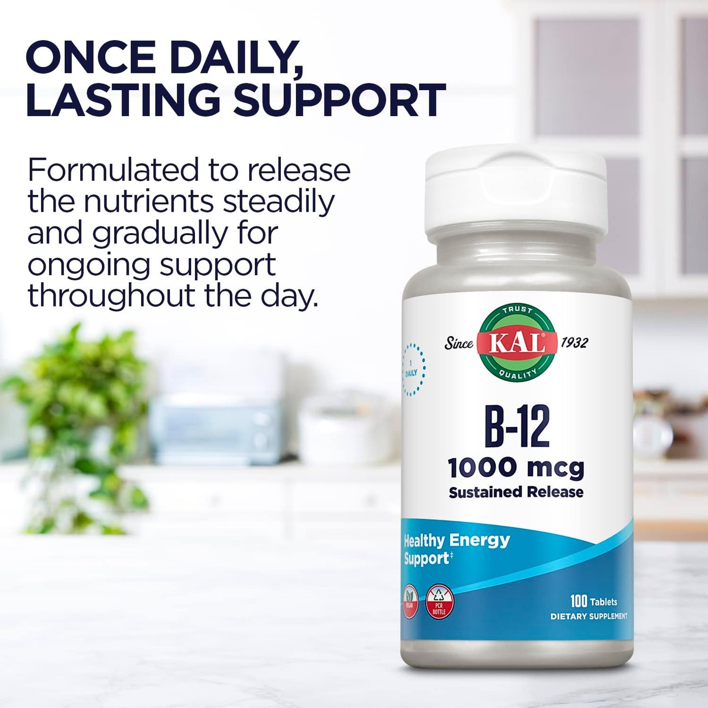 KAL Vitamin B12 1000mcg Sustained Release Tablets - Vegan, Energy Support, 100 Count - görsel 5