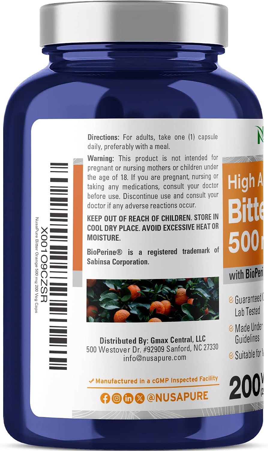 NusaPure Bitter Orange 500mg with Bioperine - 200 Capsules - görsel 3