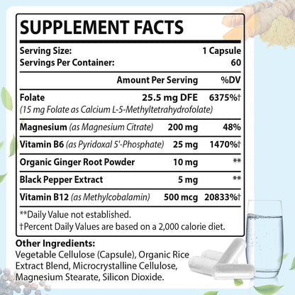 L-Methylfolate 15mg (5-MTHF) - Active Folic Acid with B6 and B12 - Vegan, Gluten-free, Dairy-Free