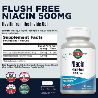 KAL Niacin Flush-Free 500 mg – 120 Capsules