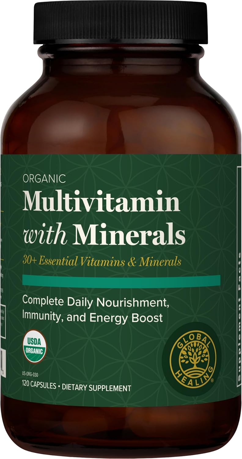 Global Healing Centre USDA Organic Multivitamin for Women & Men - Vitamins A, C, D & More - Complete Daily Multi Vitamin Nourishment (120 Capsules) - görsel 1