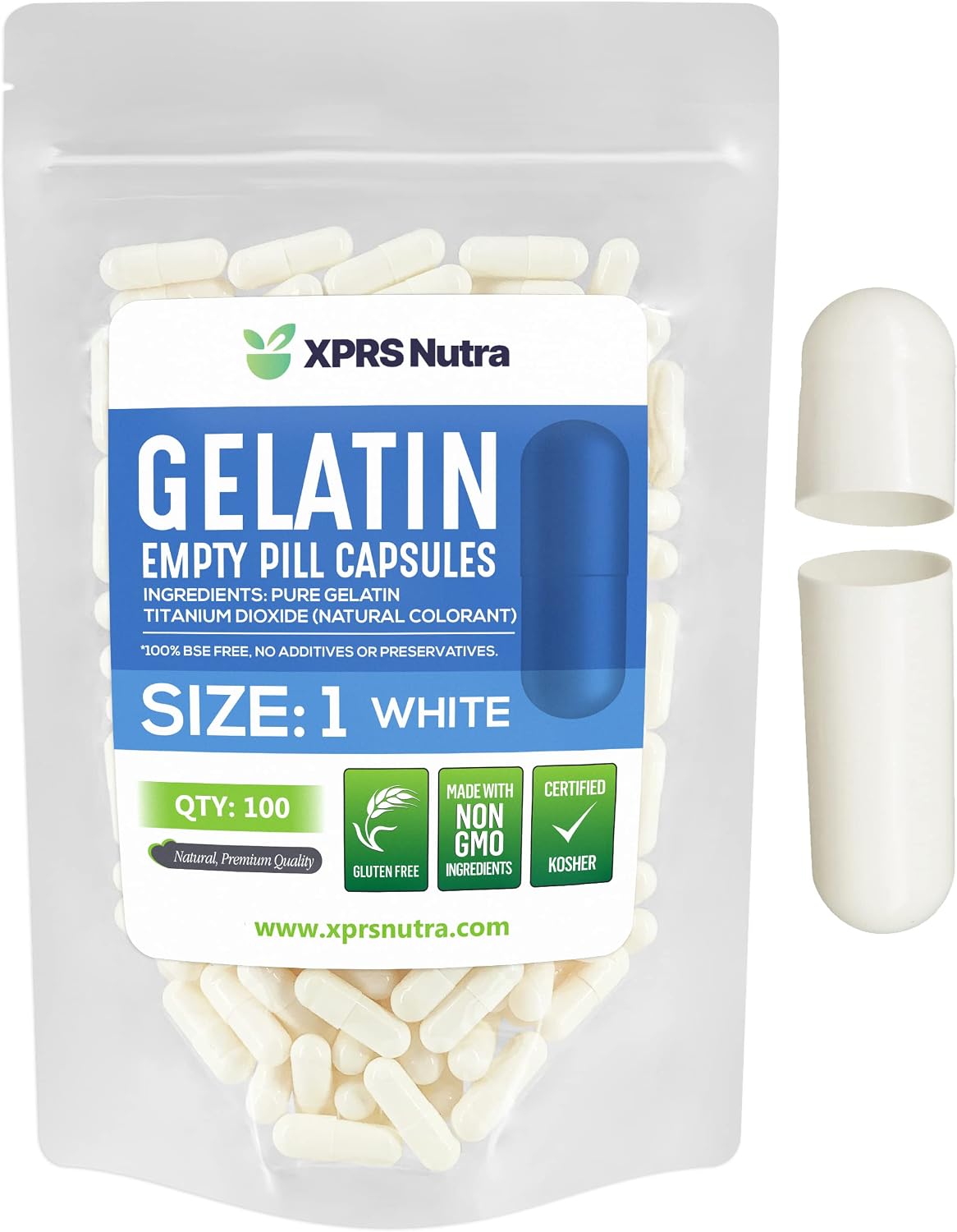 XPRS Nutra Size 1 Empty Gelatine Capsules - 100 Count - görsel 1