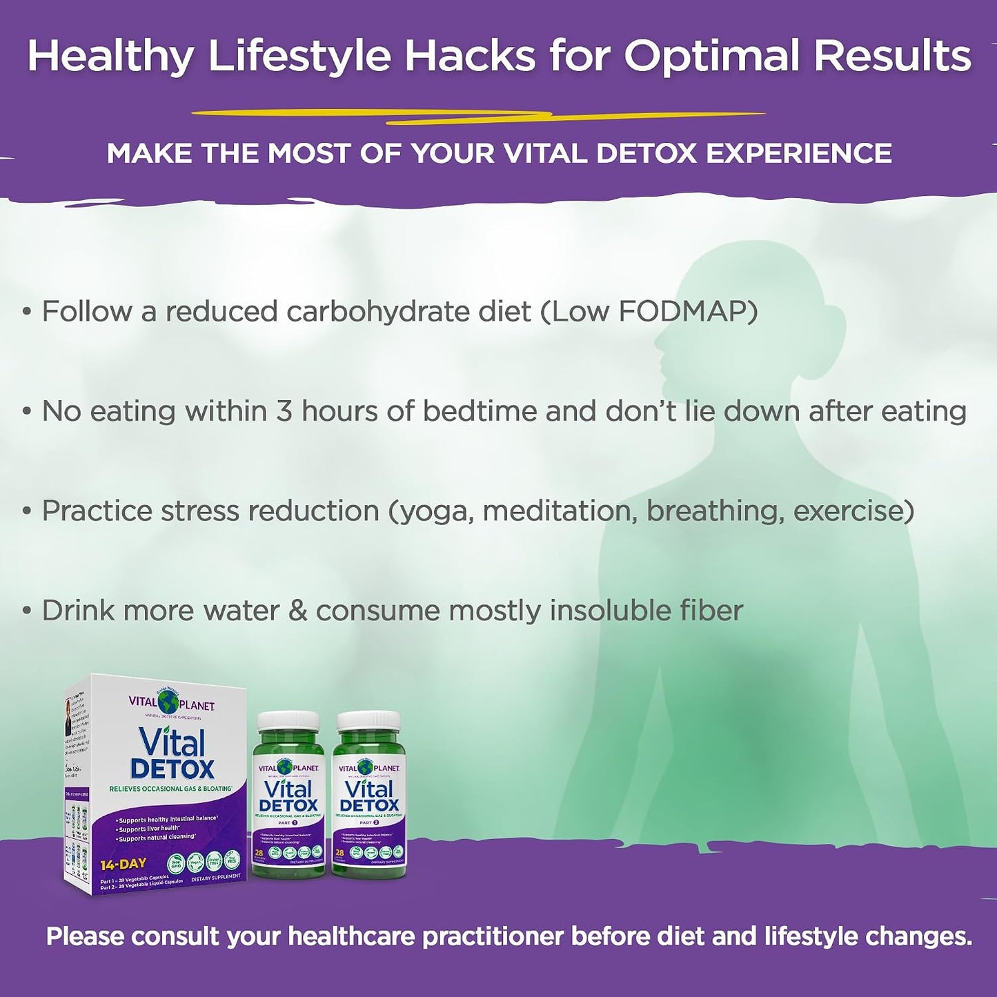 Vital Planet - Vital Detox with Milk Thistle, Quercetin, Alpha Lipoic Acid, Choline, and Herbs, for Occasional Gas and Bloating, Supports Healthy Intestinal Balance, 2-Part 14 Day Kit, 56 Capsules - görsel 6