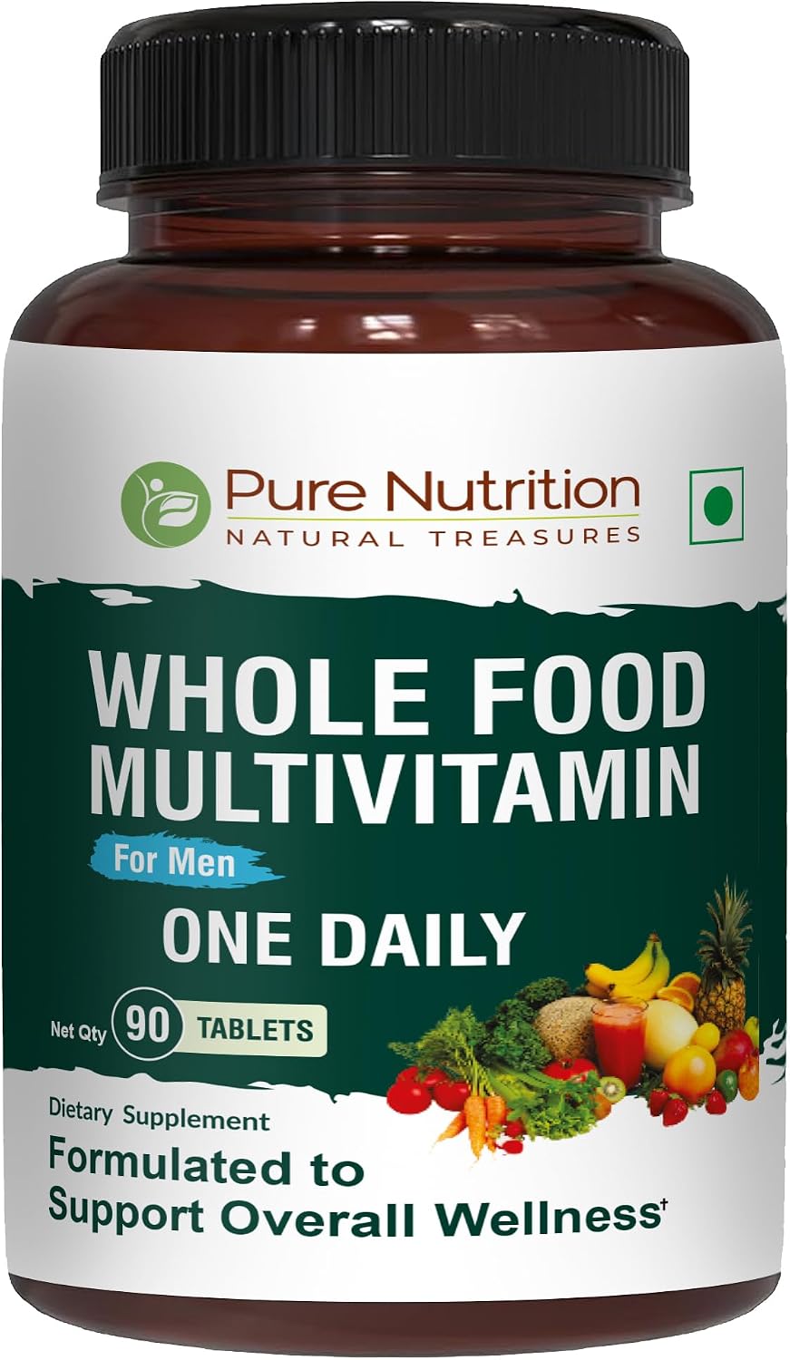 Pure Nutrition Whole Food Multivitamins for Men | 90 Tabs | One-a-Day | 100% NRV | 24 Natural Vitamins and Minerals | All Natural Plant Based Men's Multivitamin | 3 Months Supply - görsel 1