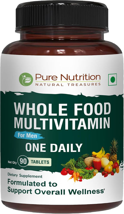 Pure Nutrition Whole Food Multivitamins for Men | 90 Tabs | One-a-Day | 100% NRV | 24 Natural Vitamins and Minerals | All Natural Plant Based Men's Multivitamin | 3 Months Supply