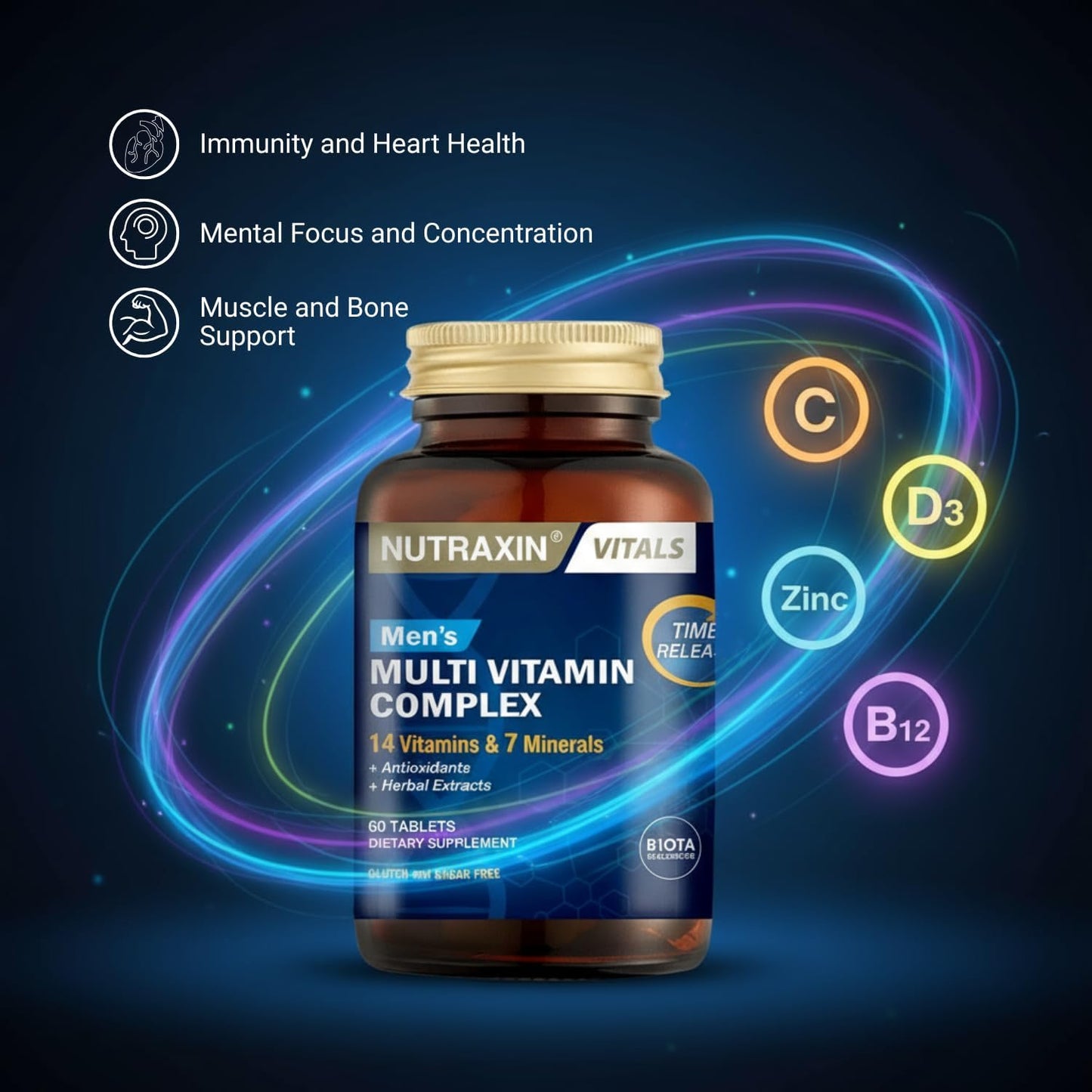 Nutraxin Men's Multivitamin & Mineral Complex, 60 Tablets - görsel 6