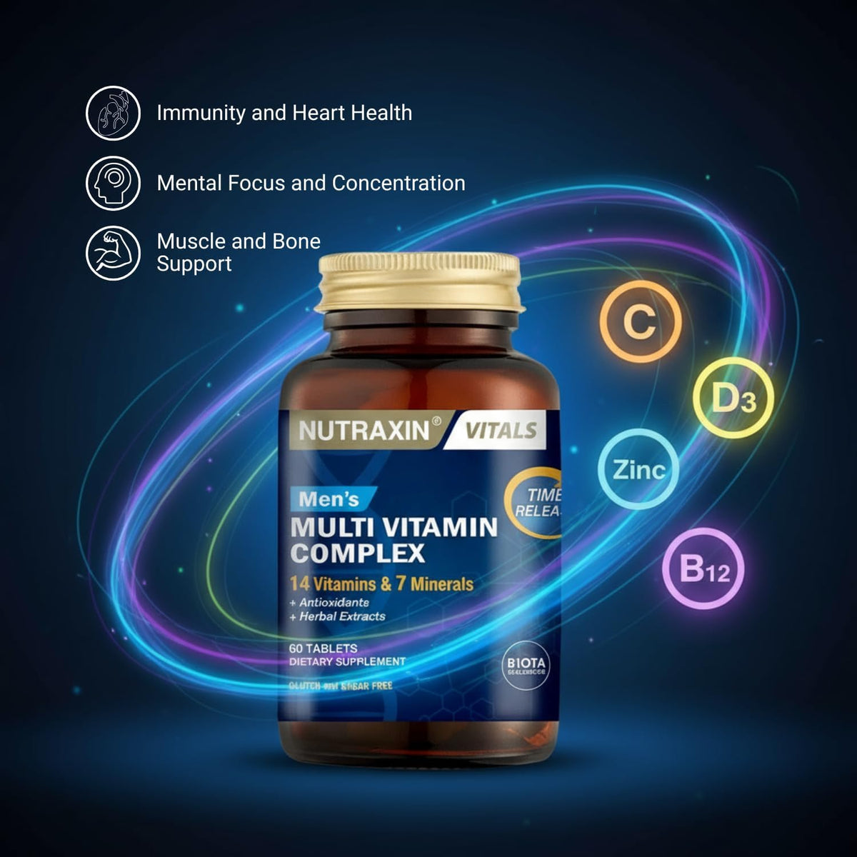 Nutraxin Men's Multivitamin & Mineral Complex, 60 Tablets - görsel 6