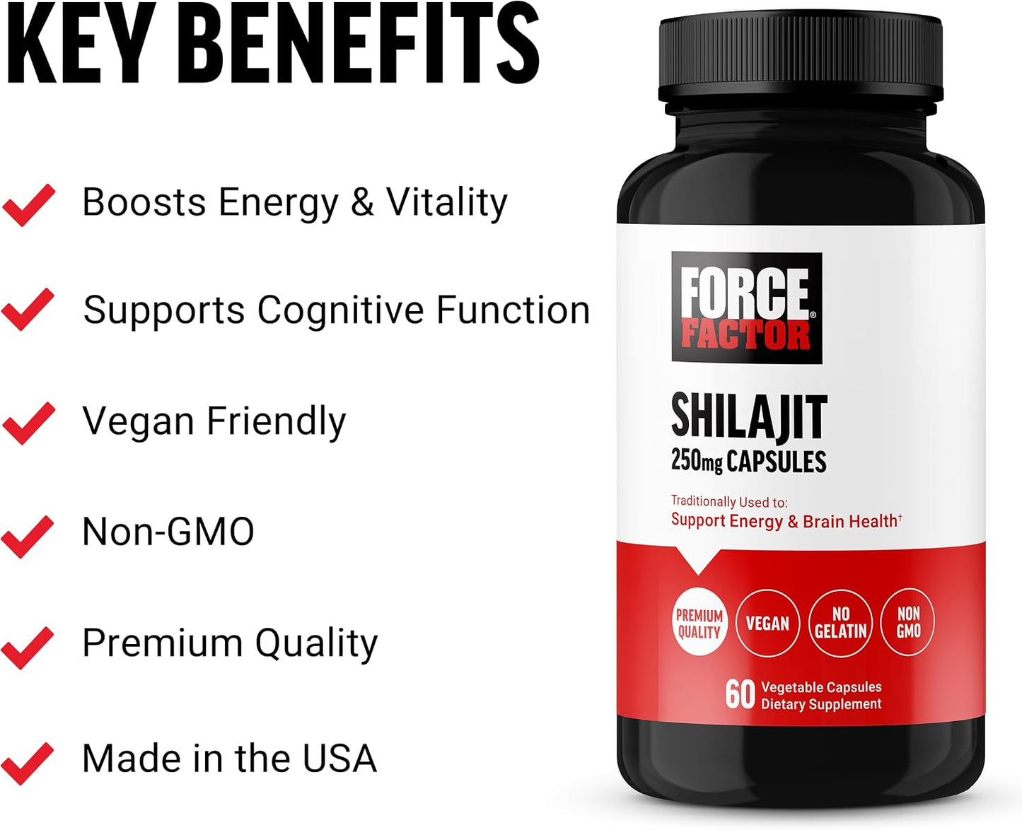 Force Factor Shilajit Supplement, Shilajit for Men and Women to Support Energy and Brain Health, Pure Natural Shilajit, Premium Quality, Vegan, Non-GM, 60 Capsules - görsel 2