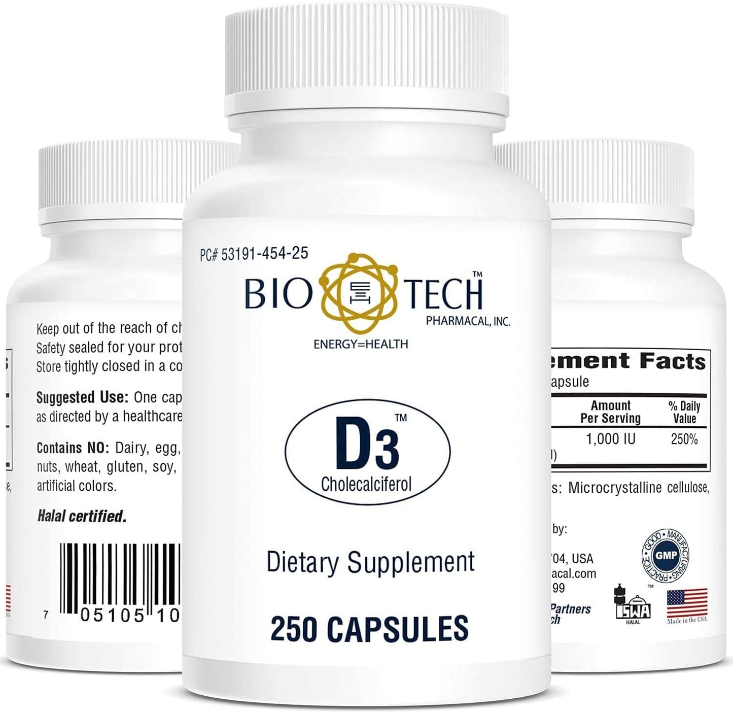 Bio-Tech Pharmacal D3 (1,000 IU), 250 Capsules – All-Natural Supplement - görsel 2