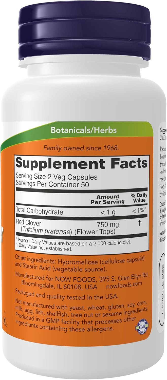 NOW Foods Red Clover (Trifolium pratense) 375 mg Food Supplement, 100 Vegan Capsules - görsel 2