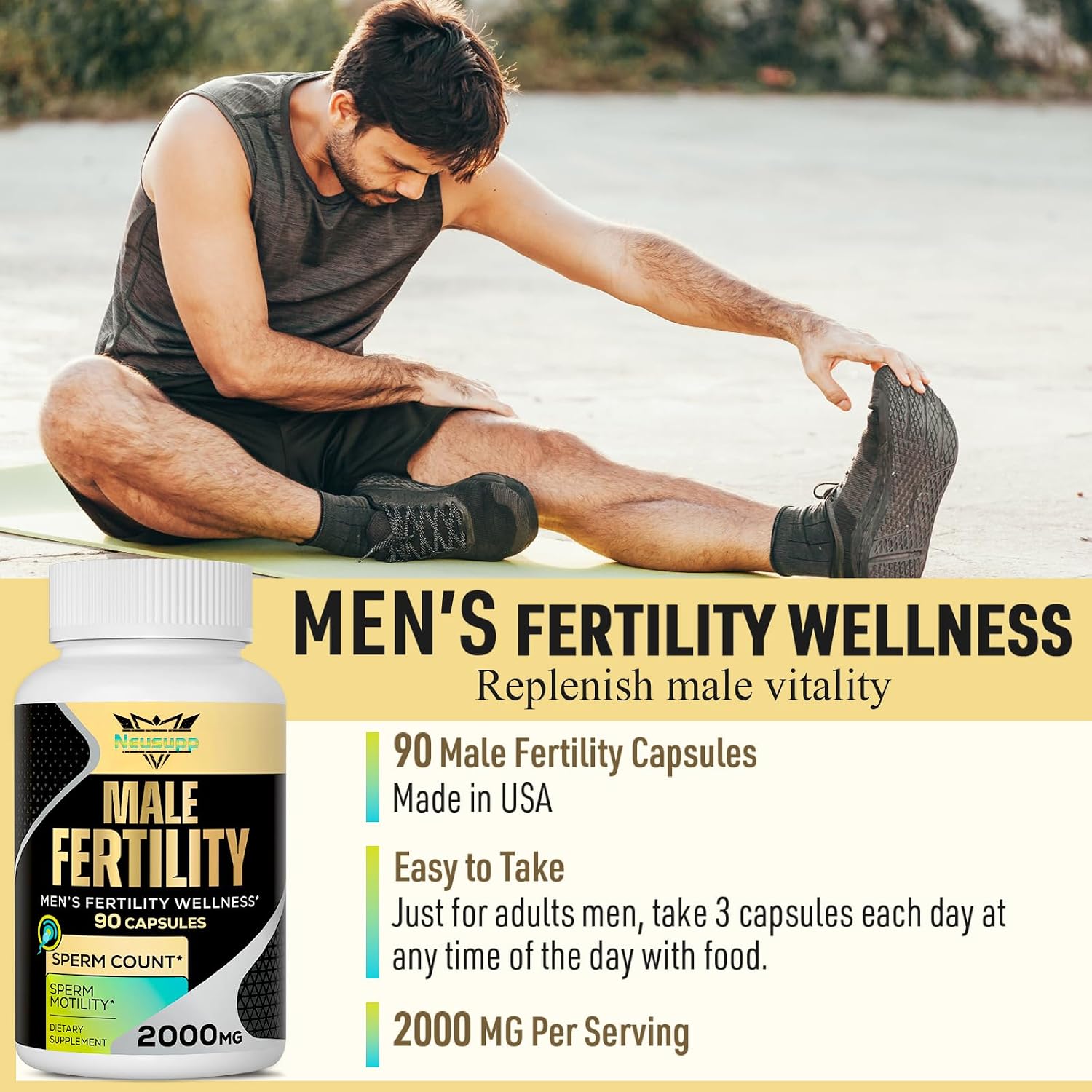 Male Fertility Supplement - Optimal Sperm Count, Motility & Vitality - 90 Capsules - görsel 5