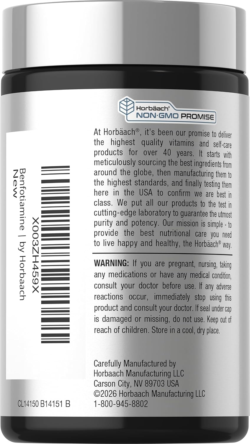 Horbaach Benfotiamine 300mg - 60 Capsules | Vitamin B1 (Thiamine) Food Supplement - görsel 3