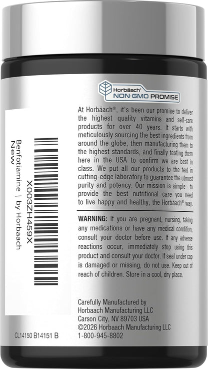 Horbaach Benfotiamine 300mg - 60 Capsules | Vitamin B1 (Thiamine) Food Supplement