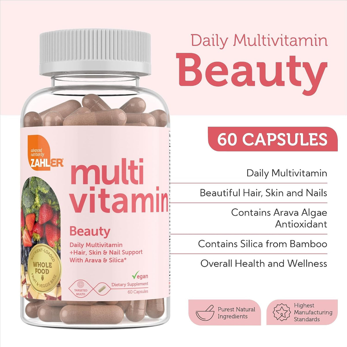 Zahler Multivitamin Beauty + Skin, Hair and Nails Support with Iron, 60 Capsules - görsel 4