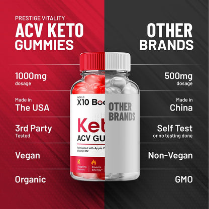 X10 Boost Keto ACV Gummies – 1000mg, with B12, Beetroot Juice & Pomegranate (3 Pack, 180 Gummies)