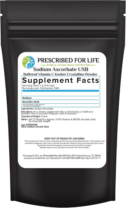 Prescribed For Life Sodium Ascorbate Powder, Natural USP Buffered Vitamin C Powder, Ascorbic Acid (25kg)