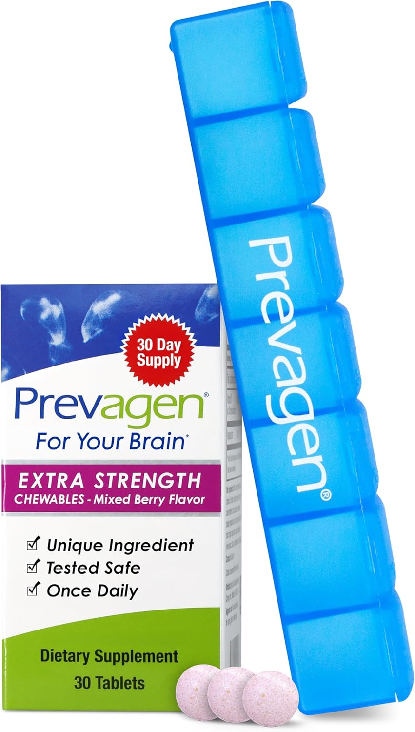 Prevagen Extra Strength Mixed Berry Chewable Tablets - 30 Tablets - 20mg Apoaequorin + Vitamin D3 - Includes 7-Day Pill Minder - görsel 1