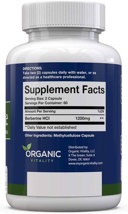Berberine HCL Supplement - 1200mg per Serving - 120 Vegan Capsules