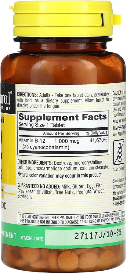 Mason Natural B-12 1000mcg Tablets, 200 Tablets
