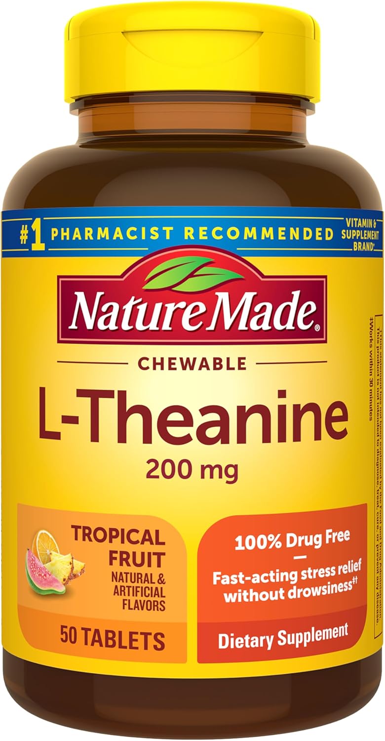 Nature Made Chewable L-Theanine 200mg, 50 Chewable Tablets for Stress Relief - görsel 1