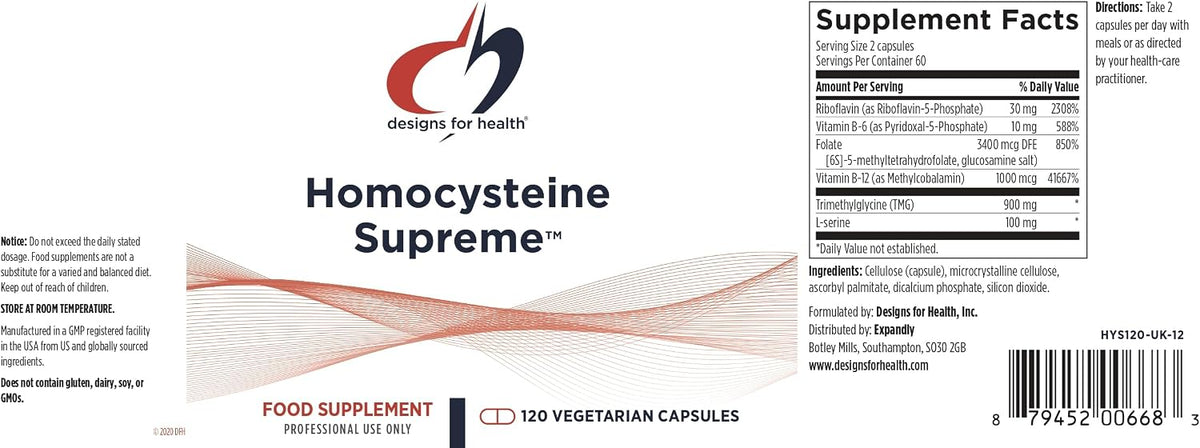 Designs for Health Homocysteine Supreme - Methylated B Vitamin Complex with Folate, B12, TMG, and L-Serine (120 Capsules) - görsel 4