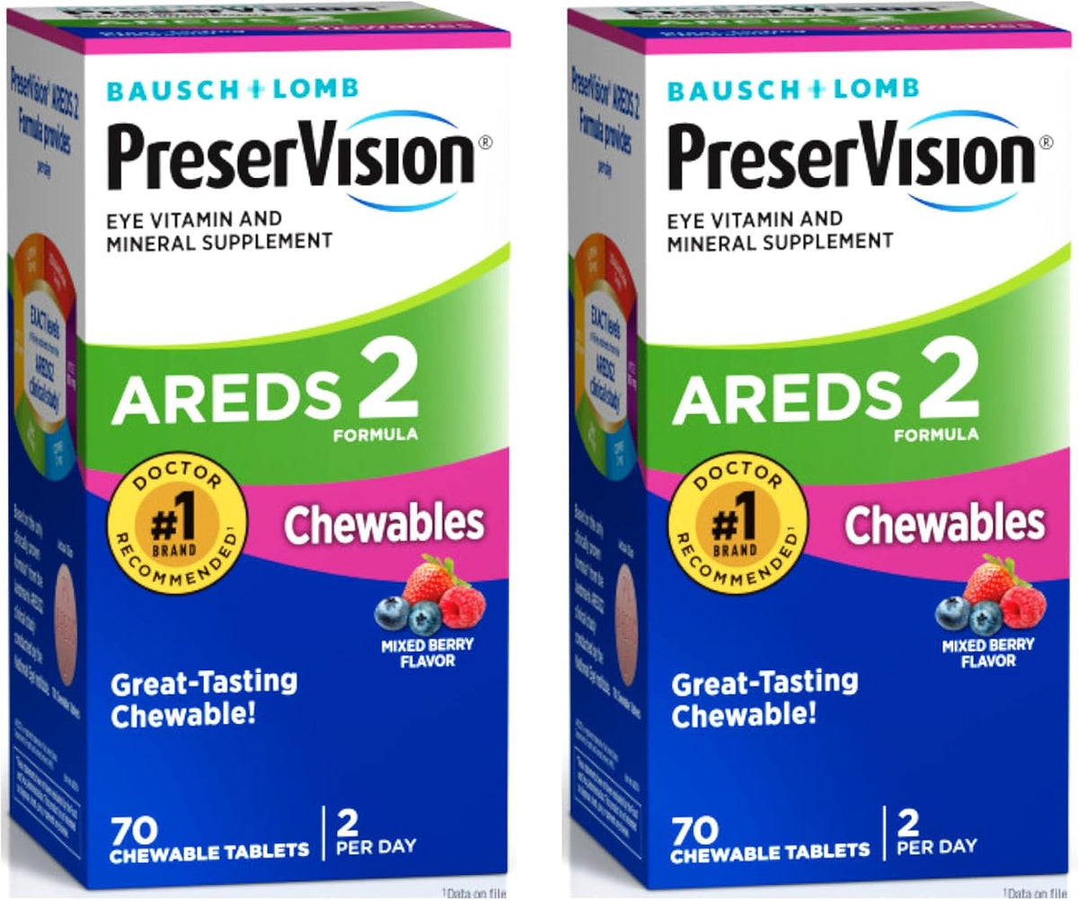 PreserVision AREDS 2 Eye Vitamin & Mineral Supplement, Mixed Berry Flavour Chewables, 70 Count (Pack of 2) - görsel 1