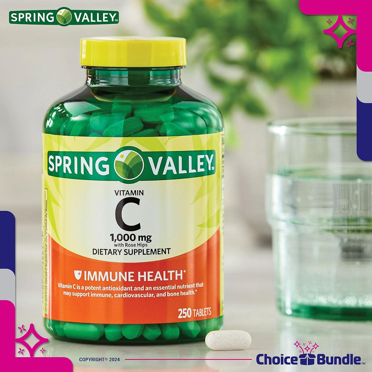 Spring Valley Vitamin C 1000 mg with Rose Hips – 250 Tablets + Bonus Guide & Pill Container - görsel 4