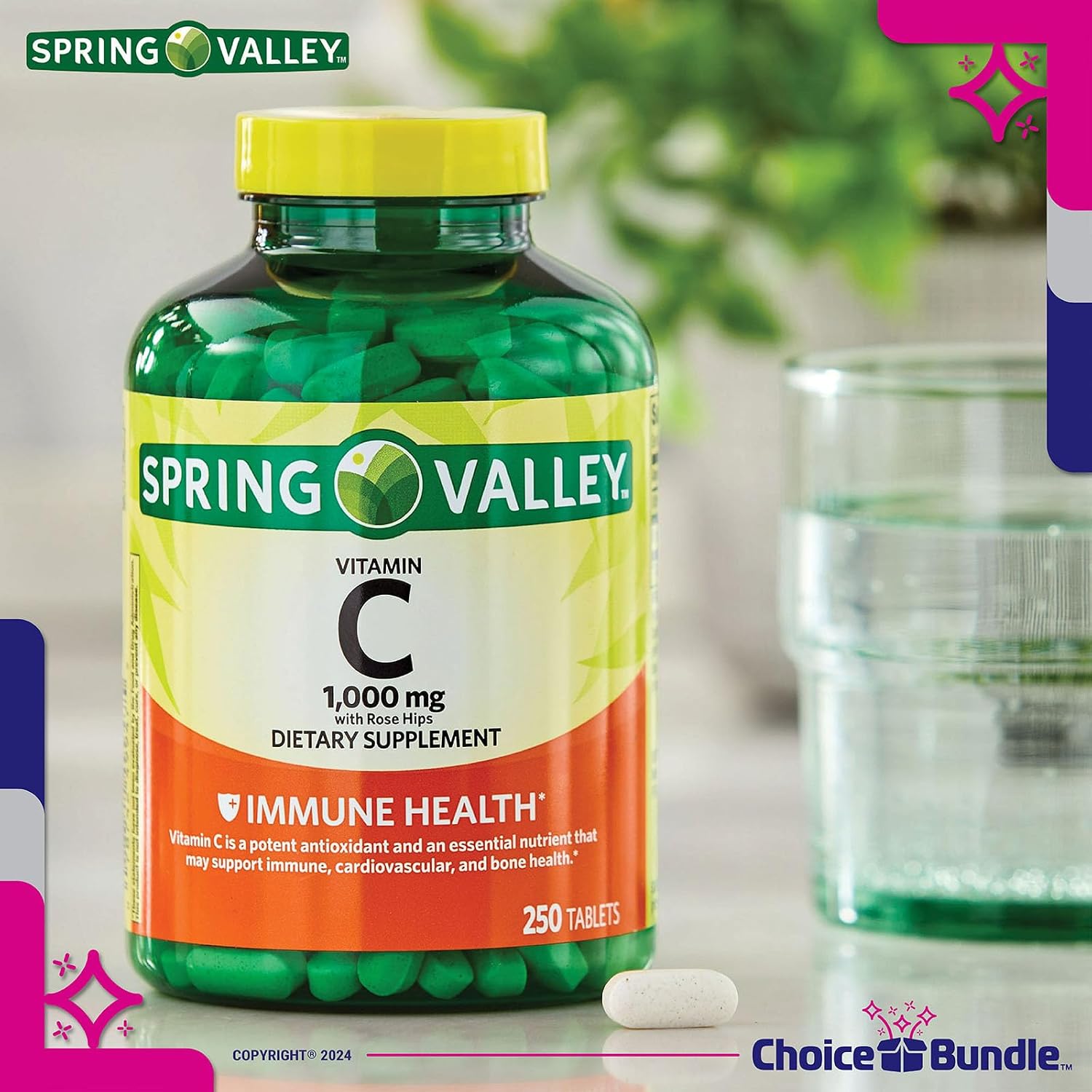 Spring Valley Vitamin C 1000 mg with Rose Hips – 250 Tablets + Bonus Guide & Pill Container - görsel 4