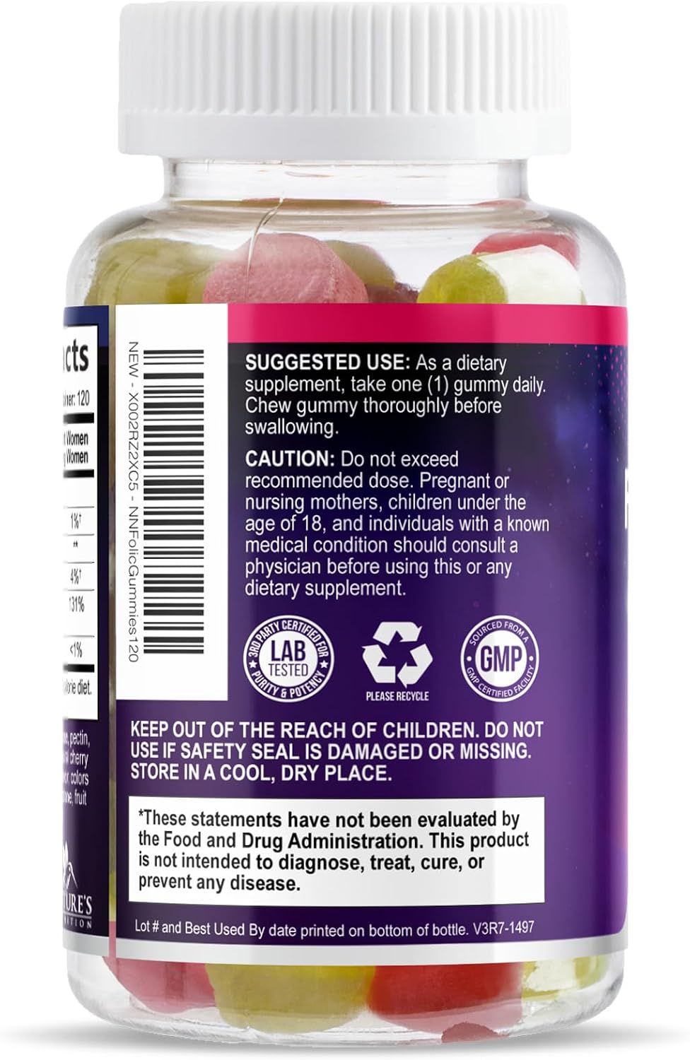 Folic Acid Gummies for Women – Prenatal Folate Supplement – Natural Orange & Cherry Flavour – 120 Gummies - görsel 8