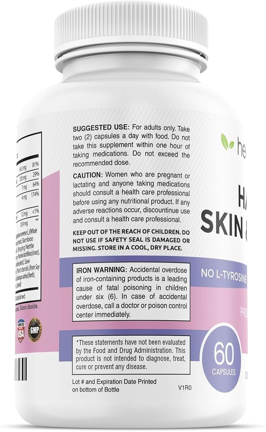 healblend Hair Skin and Nails Vitamins for Women with Biotin 5000 mcg, Iron and Manganese | Vegan, Non-GMO | 60 Capsules (2) - görsel 8