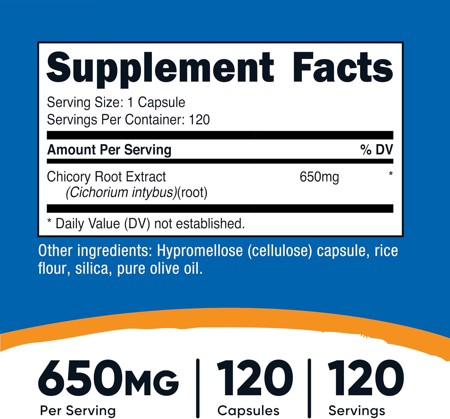 Nutricost Chicory Root 650mg - 120 Plant-Based Capsules - görsel 2