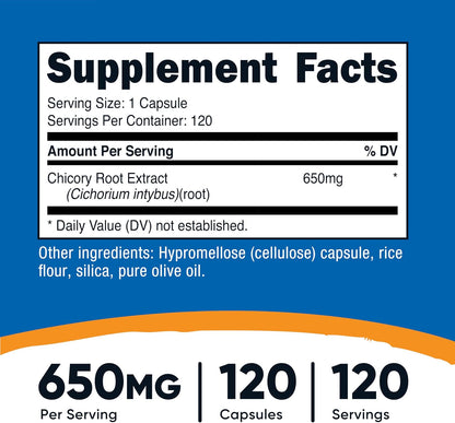 Nutricost Chicory Root 650mg - 120 Plant-Based Capsules