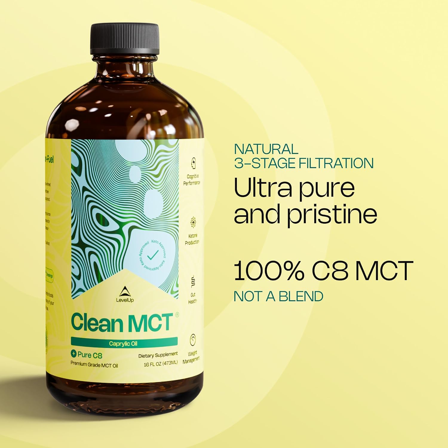 LevelUp C8 MCT Oil – 100% Pure Caprylic Acid (from Coconut) for Clean Energy & Focus – Keto-Friendly MCT Oil for Coffee – Non-GMO (Glass Bottle, 473 ml) - görsel 4