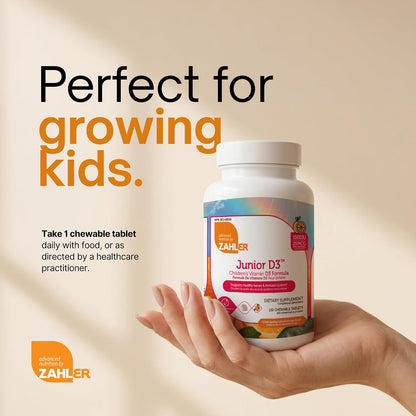 Zahler Junior D3 - Chewable Vitamin D3 for Children - Immune & Bone Support - 120 Orange Tablets