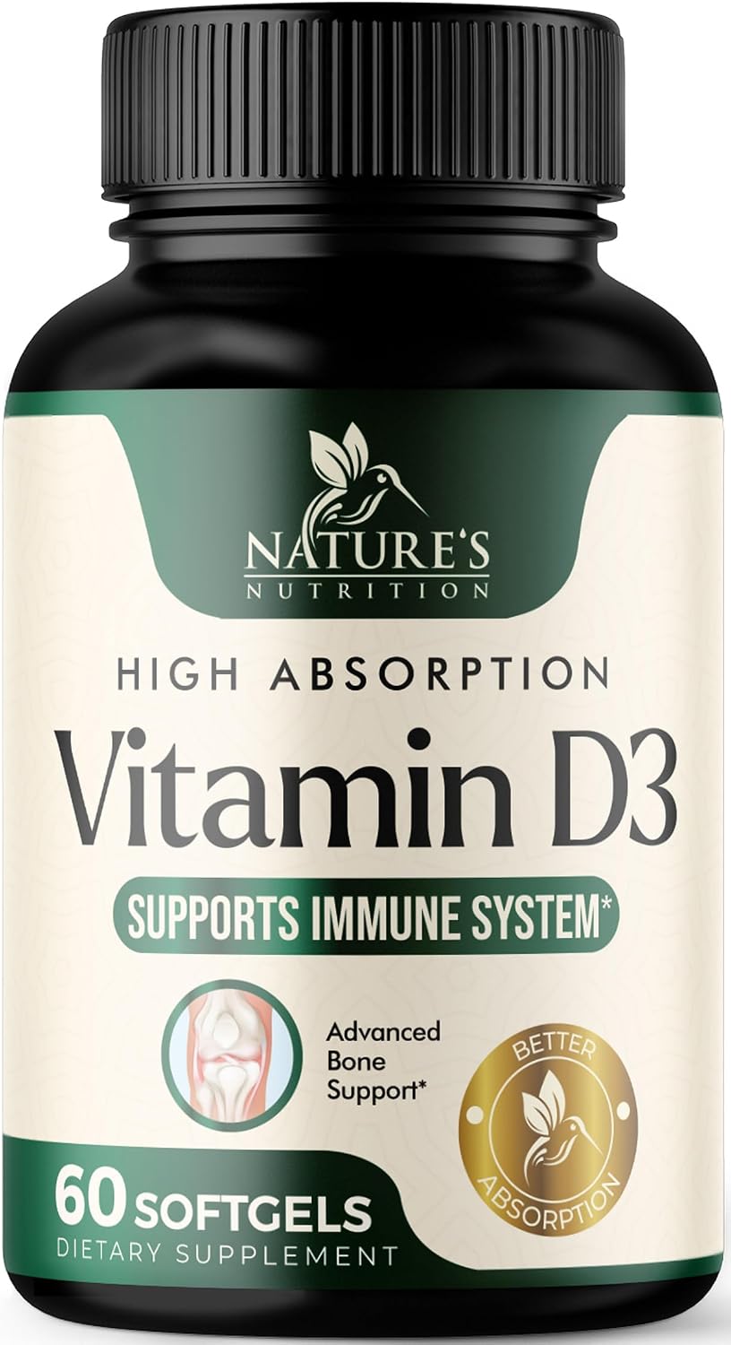 Nature's Nutrition Vitamin D3 5000 IU – High Strength Food Supplement, 60 Softgels - görsel 1