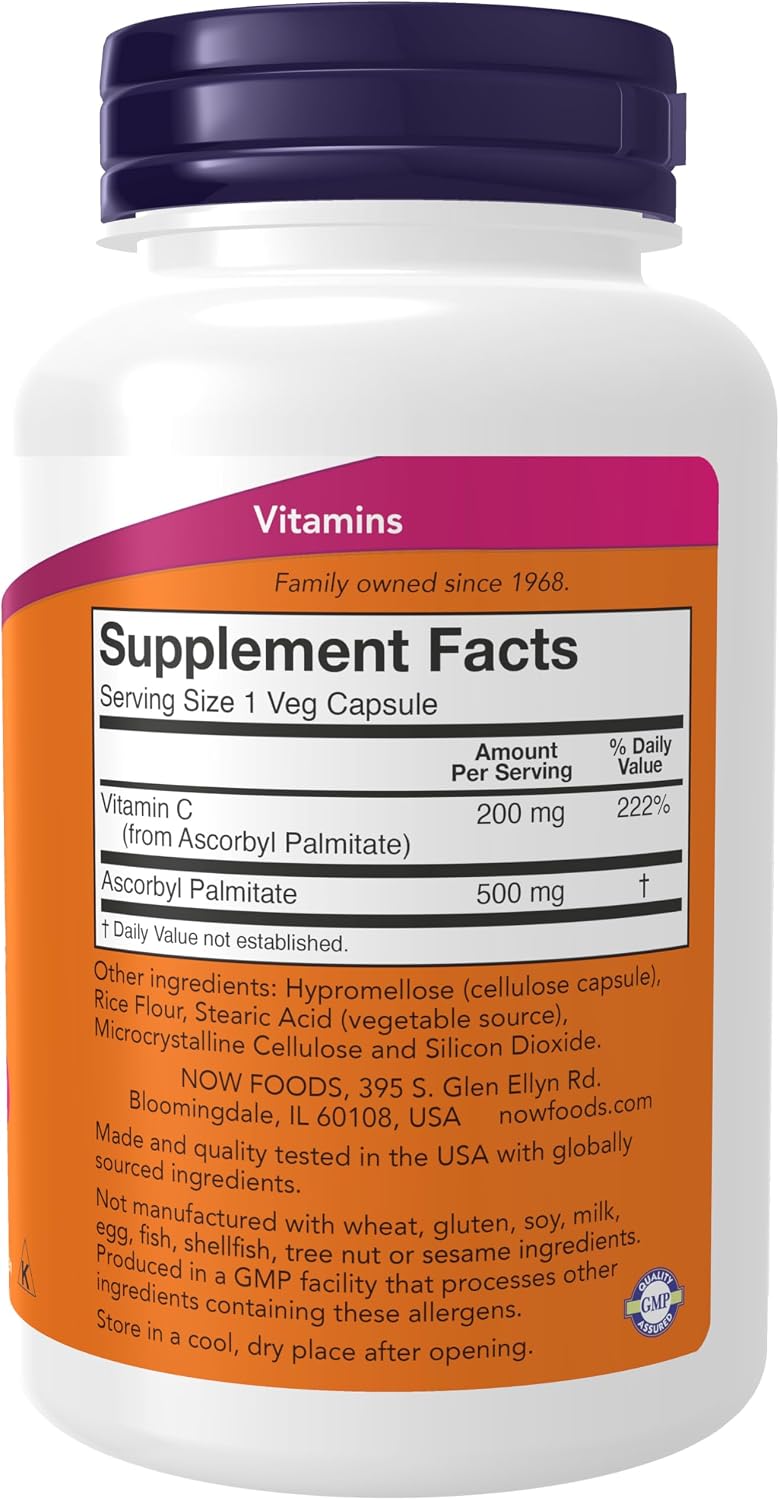 NOW Foods Ascorbyl Palmitate 500 mg – Esterified Vitamin C, 100 Veg Capsules - görsel 2