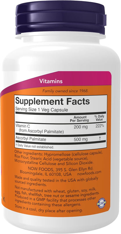 NOW Foods Ascorbyl Palmitate 500 mg – Esterified Vitamin C, 100 Veg Capsules