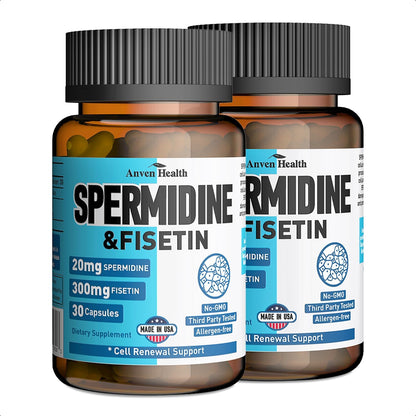 Spermidine & Fisetin Food Supplement - 20mg Spermidine & 300mg Fisetin per serving, 30 Vegetable Capsules