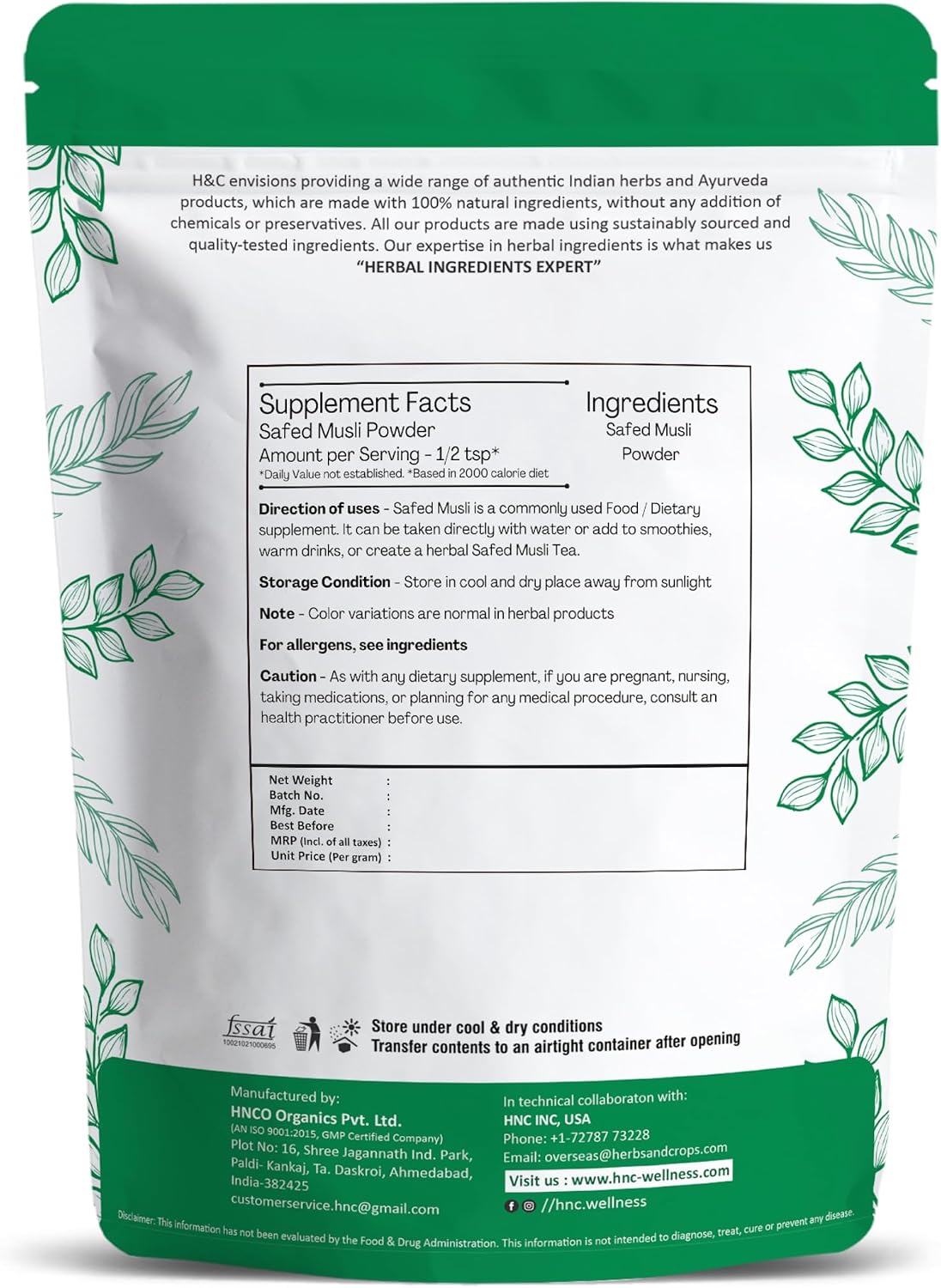 100% Natural Safed Musli Powder (Chlorophytum Borivillianum) - 227g - görsel 2