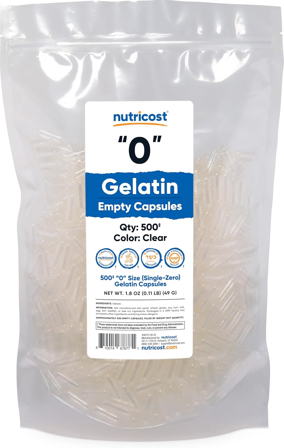 Nutricost Empty Gelatin Capsules Size 0 - 1000 Clear Capsules - görsel 5