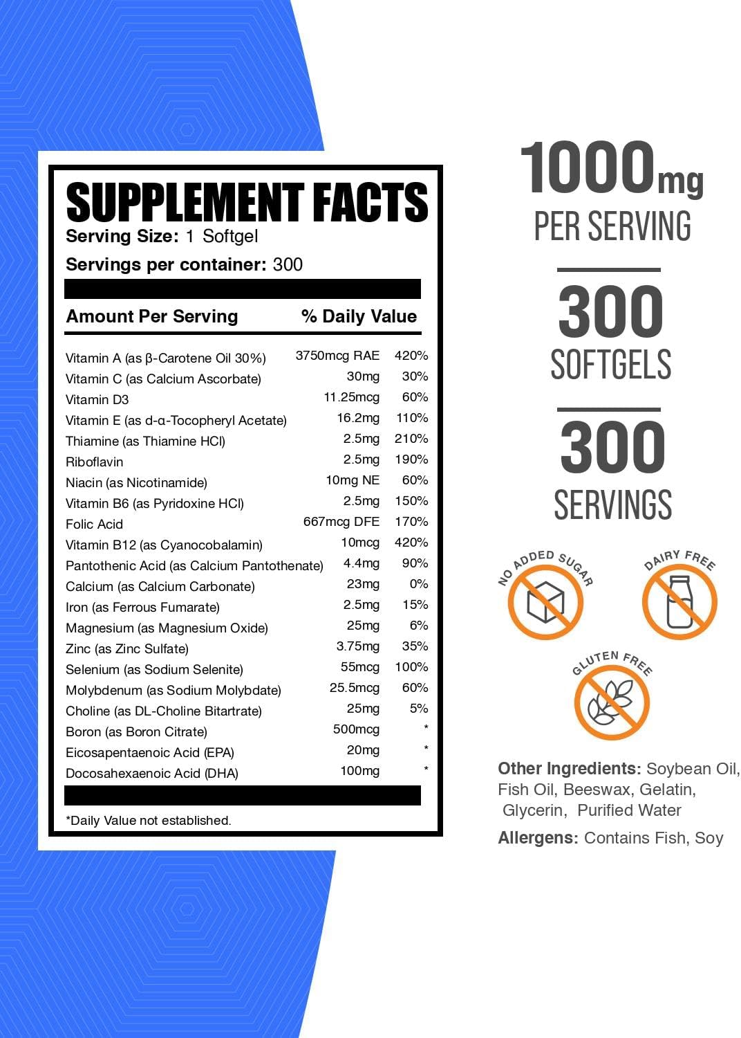 BulkSupplements.com Men's Multivitamin for Over 50 Softgels, 300 Count - görsel 2