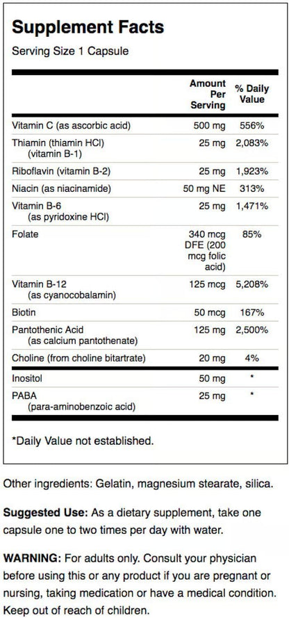 Swanson Super Stress B-Complex Energy and Wellness Food Supplement (240 Capsules, 2 Pack)