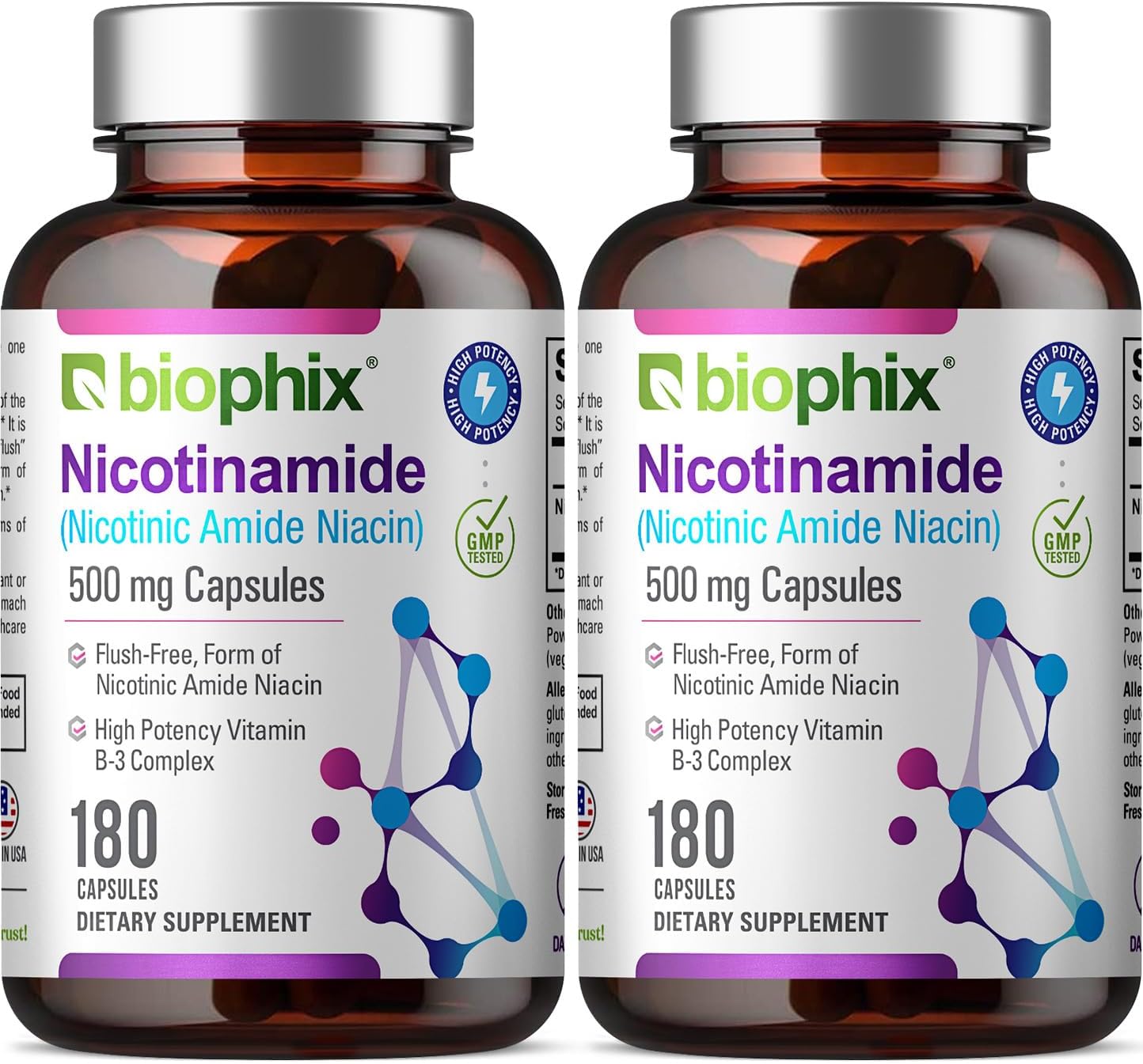 biophix B-3 Nicotinamide 500 mg, 180 Capsules – Flush-Free Vitamin B3 Supplement - görsel 10