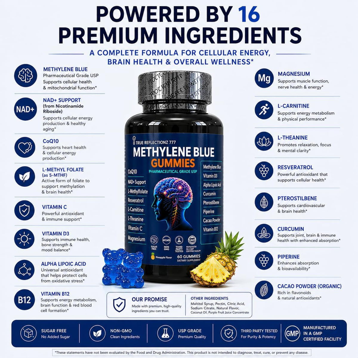 Methylene Blue Gummies 12mg – Cognitive Support with Methylated B12, NAD, and Antioxidants - görsel 6