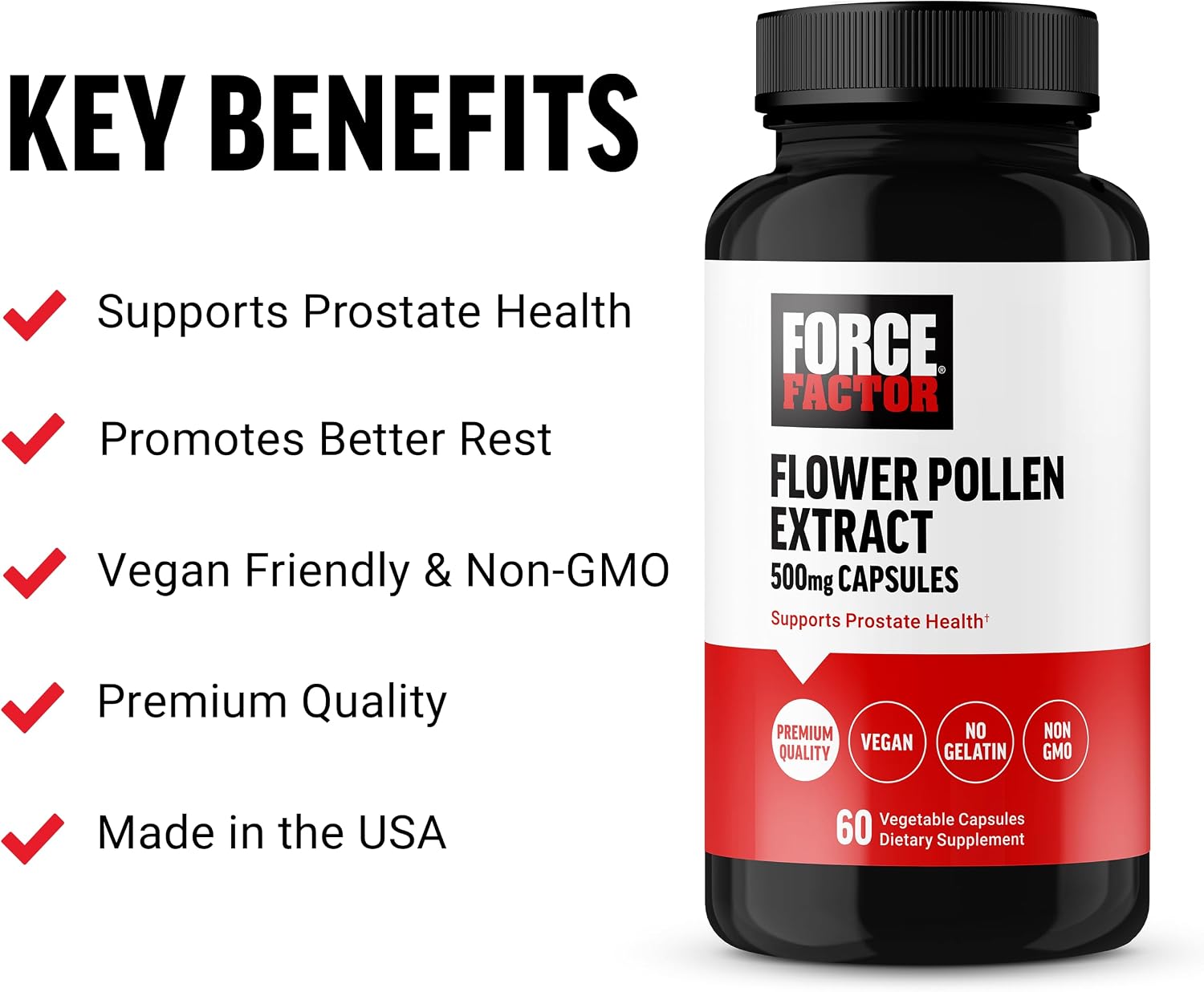 Force Factor Flower Pollen Prostate Support Supplement (500mg, 60 Capsules) - görsel 2