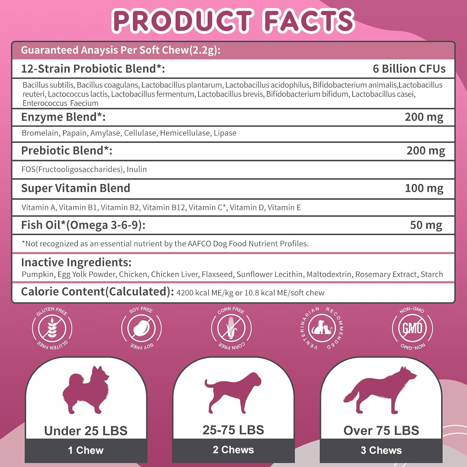 NATURE TARGET Probiotics for Dogs, 120 Soft Chews, Chicken Flavour | Plus Digestive Enzymes & Prebiotic for Digestive Health, Fish Oil & Vitamins Supplement for Allergies & Immune & Itchy Skin - görsel 6